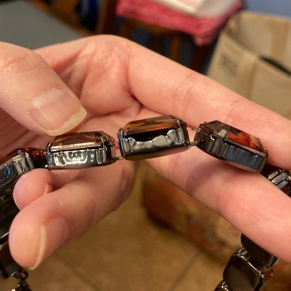 Dark Orange / Amber & Gunmetal Necklace & Earrings Set by Joan Rivers - Picture 12 of 13